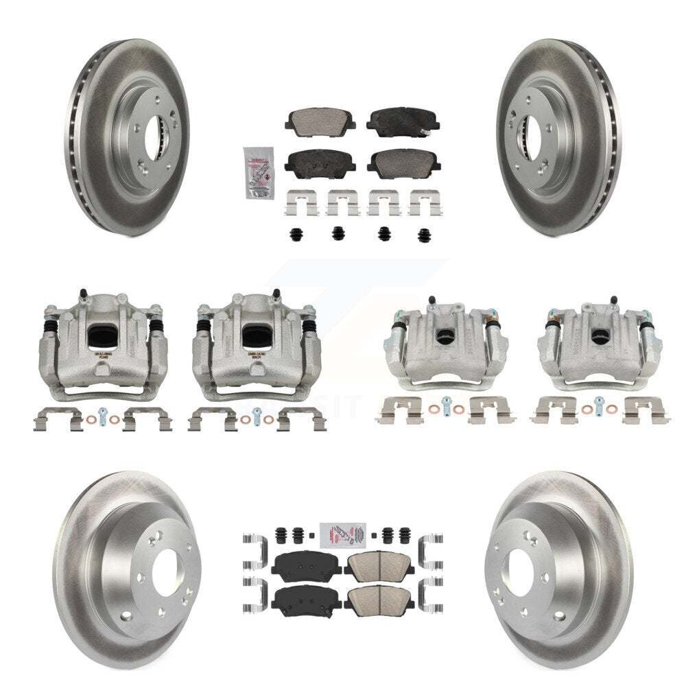 Front Rear Disc Brake Caliper Coat Rotor Ceramic Pad Kit (10Pc) For Hyundai Santa Fe Kia KCG-101779N