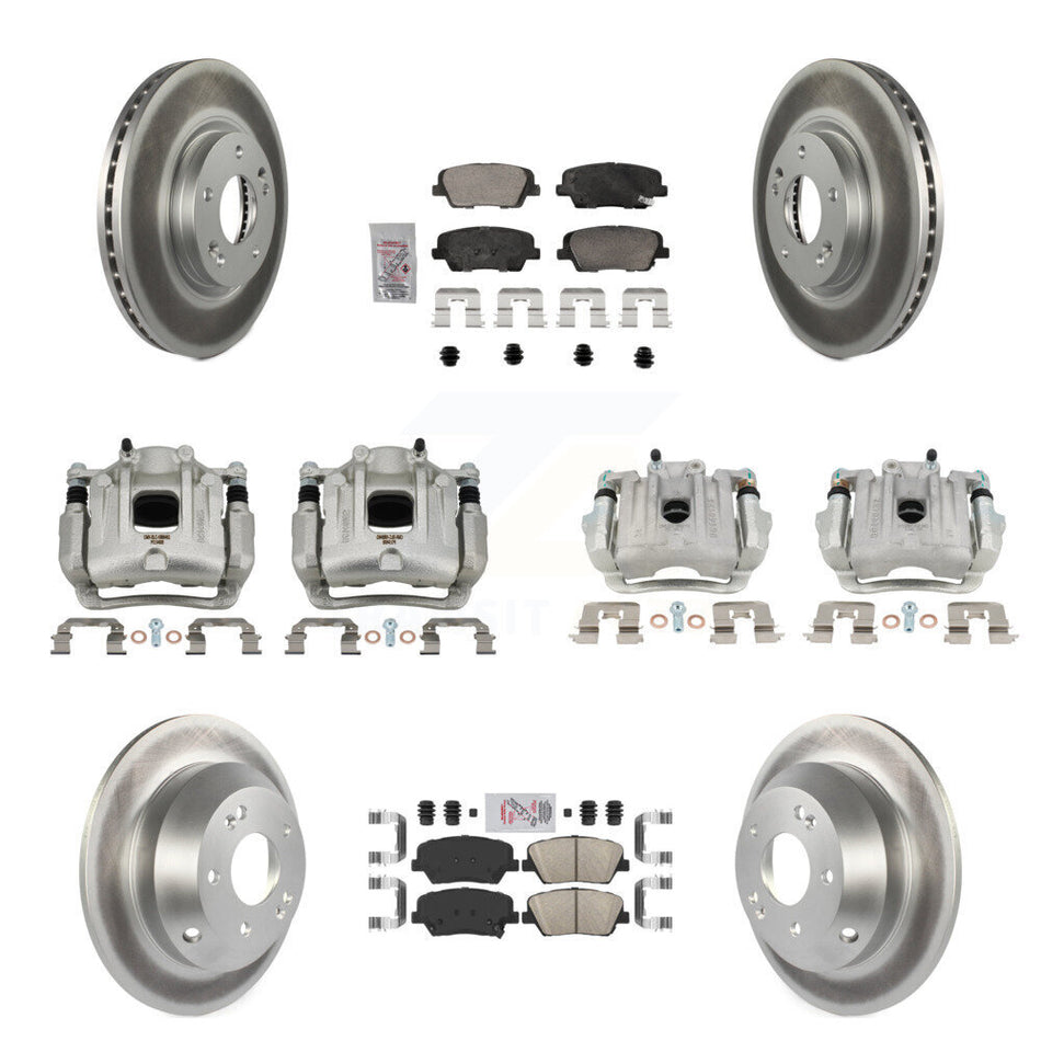 Front Rear Disc Brake Caliper Coat Rotor Ceramic Pad Kit (10Pc) For Hyundai Santa Fe Kia KCG-101779N