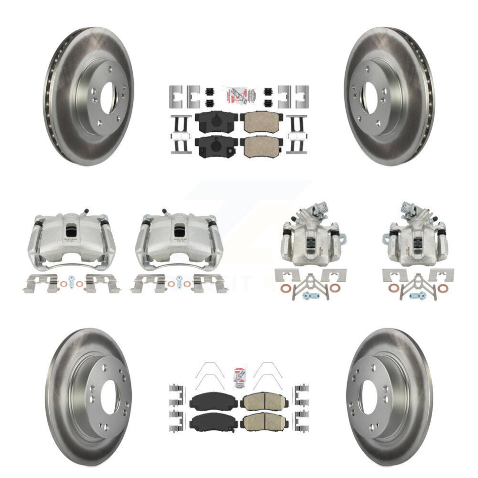 Front Rear Disc Brake Caliper Coated Rotors And Ceramic Pads Kit (10Pc) For Acura CSX KCG-101796N