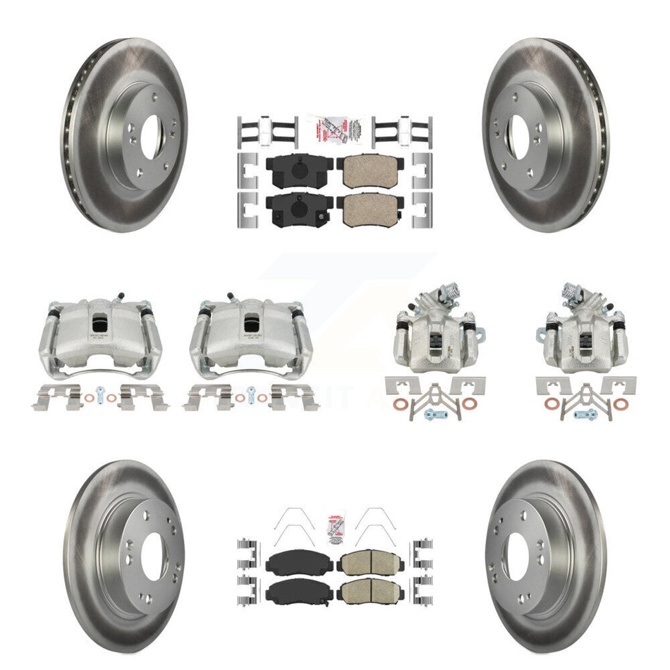 Front Rear Disc Brake Caliper Coated Rotors And Ceramic Pads Kit (10Pc) For Acura CSX KCG-101798N