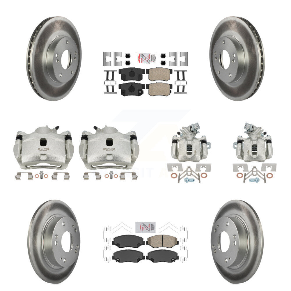 Front Rear Disc Brake Caliper Coated Rotors And Ceramic Pads Kit (10Pc) For Honda Civic KCG-101806N