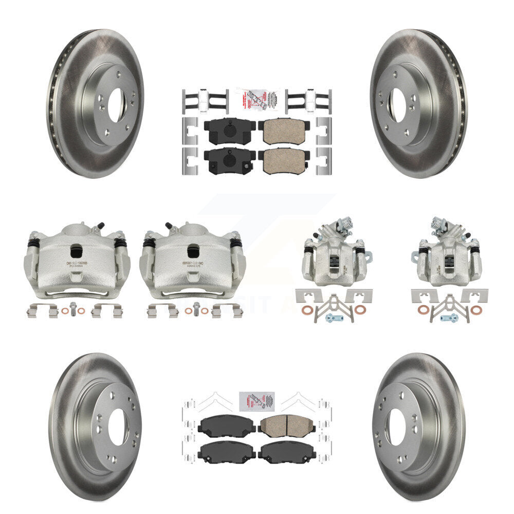 Front Rear Disc Brake Caliper Coated Rotors And Ceramic Pads Kit (10Pc) For Honda Civic KCG-101808N