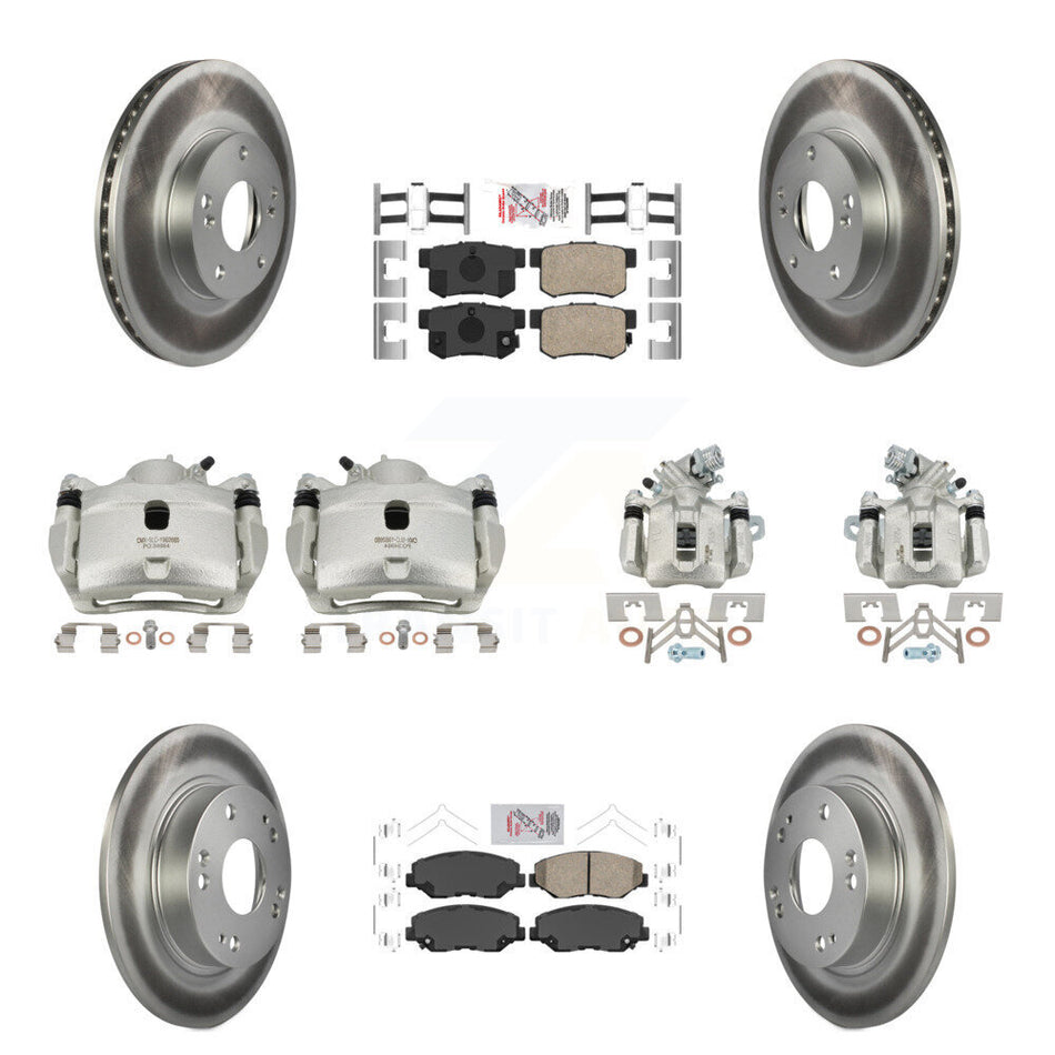 Front Rear Disc Brake Caliper Coated Rotors And Ceramic Pads Kit (10Pc) For Honda Civic KCG-101808N