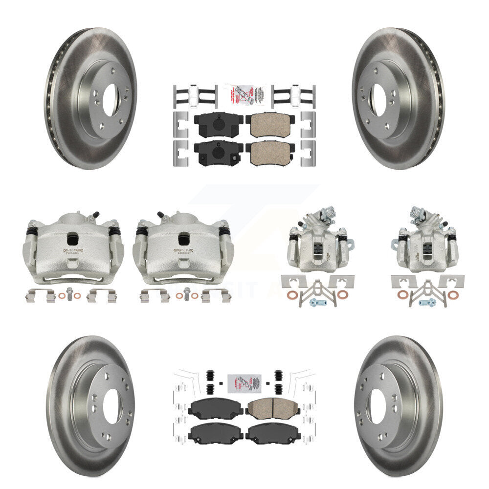 Front Rear Disc Brake Caliper Coated Rotors And Ceramic Pads Kit (10Pc) For Honda Civic KCG-101809N