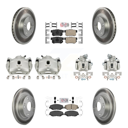 Front Rear Disc Brake Caliper Coated Rotors And Ceramic Pads Kit (10Pc) For Honda Civic KCG-101809N