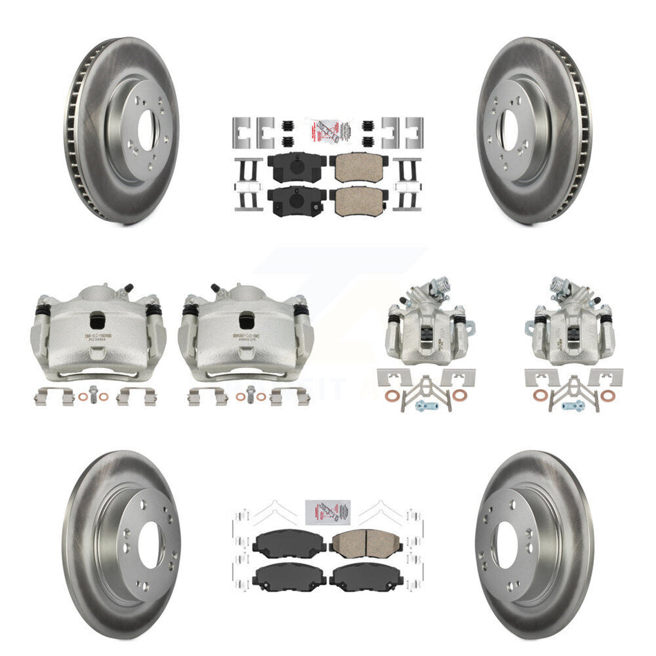 Front Rear Disc Brake Caliper Coated Rotors And Ceramic Pads Kit (10Pc) For Honda Civic KCG-101814N
