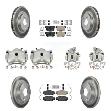 Front Rear Disc Brake Caliper Coated Rotors And Ceramic Pads Kit (10Pc) For Honda Civic KCG-101815N