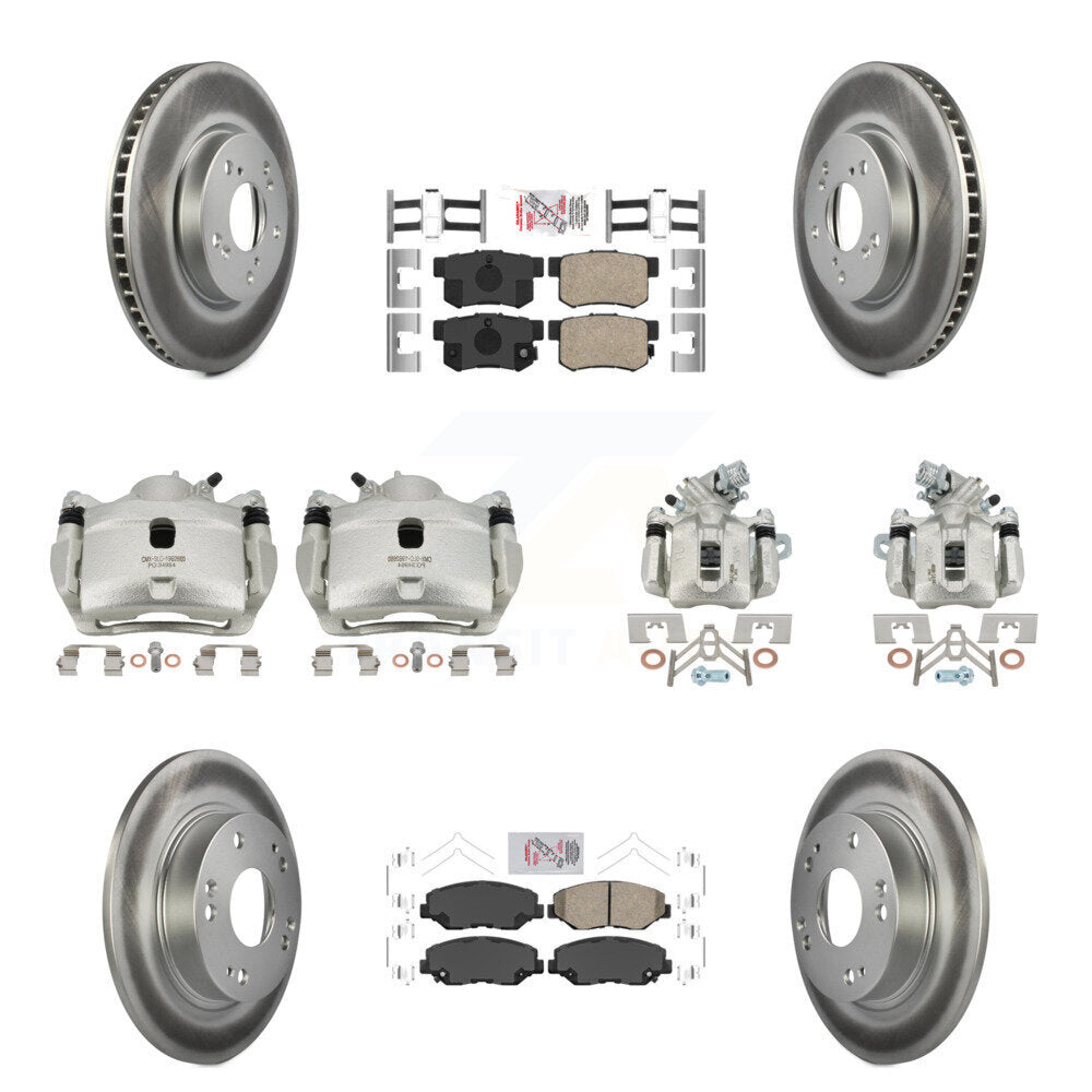 Front Rear Disc Brake Caliper Coated Rotors And Ceramic Pads Kit (10Pc) For Honda Civic KCG-101816N