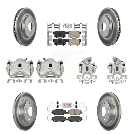 Front Rear Disc Brake Caliper Coated Rotors And Ceramic Pads Kit (10Pc) For Honda Civic KCG-101817N