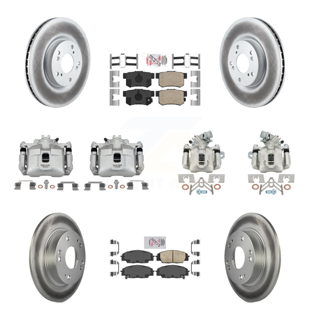 Front Rear Brake Caliper Coat Rotors Ceramic Pad Kit (10Pc) For Honda Civic Si with 2.0L KCG-101819N