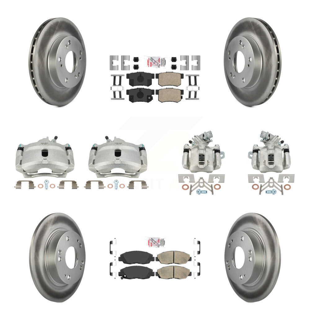 Front Rear Disc Brake Caliper Coated Rotors And Ceramic Pads Kit (10Pc) For Honda Civic KCG-101820N