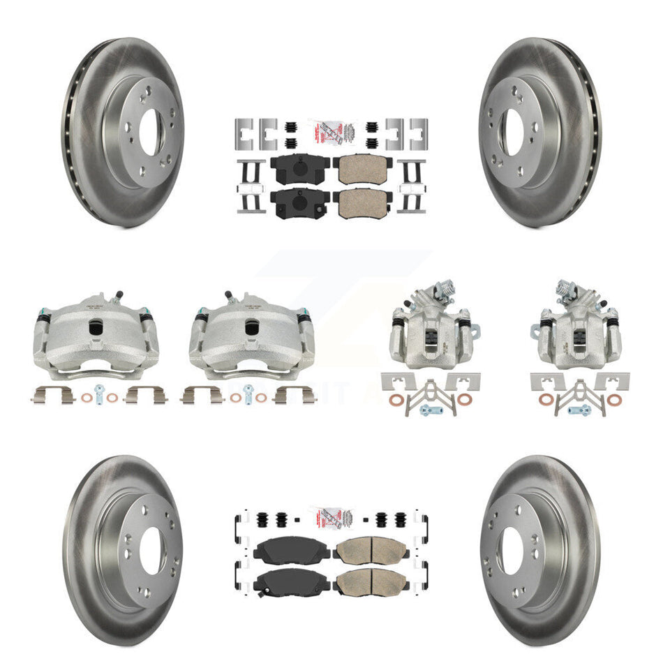 Front Rear Disc Brake Caliper Coated Rotors And Ceramic Pads Kit (10Pc) For Honda Civic KCG-101821N