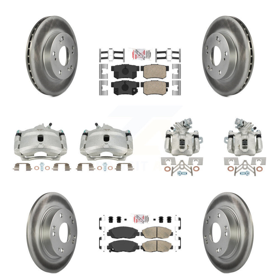 Front Rear Disc Brake Caliper Coated Rotors And Ceramic Pads Kit (10Pc) For Honda Civic KCG-101823N