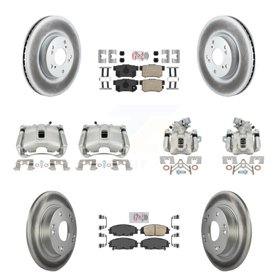 Front Rear Brake Caliper Coat Rotors & Ceramic Pad Kit (10Pc) For 07-10 Acura CSX Type-S KCG-101824N