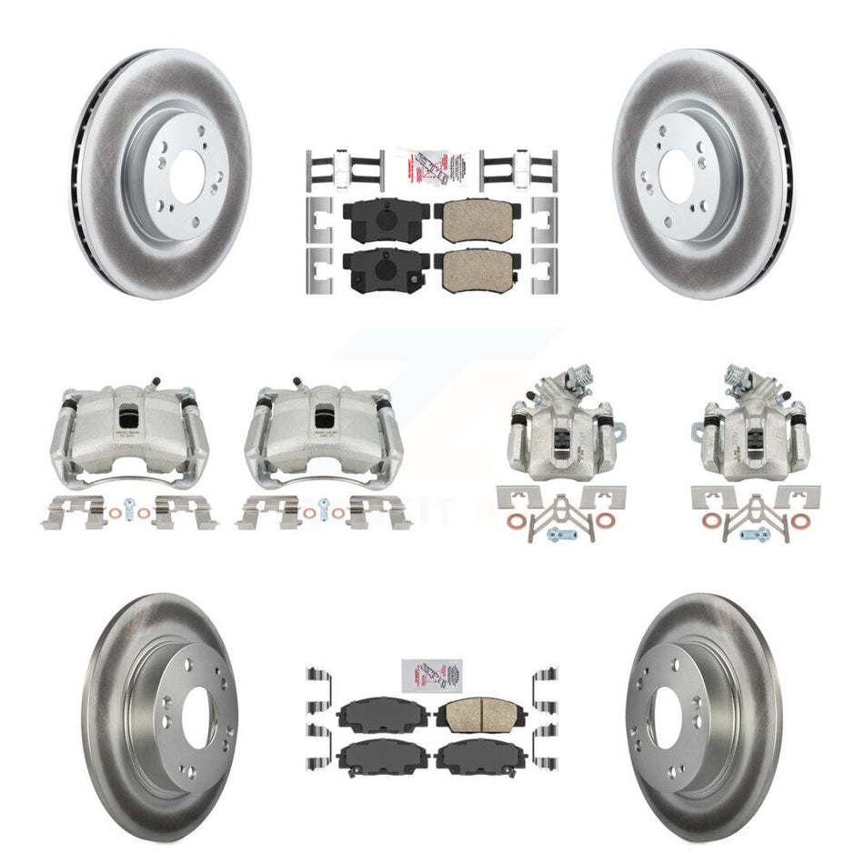 Front Rear Brake Caliper Coat Rotors & Ceramic Pad Kit (10Pc) For 07-10 Acura CSX Type-S KCG-101825N