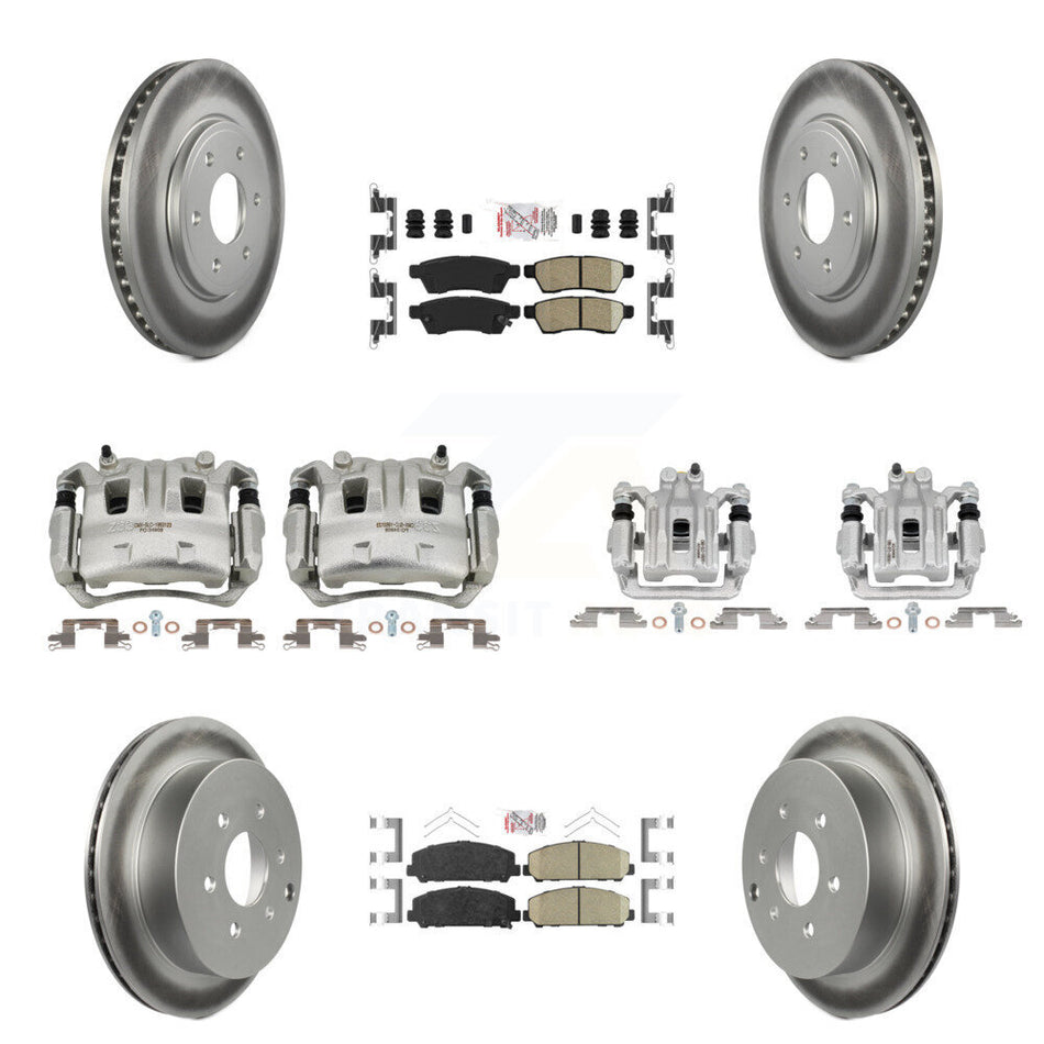 Front Rear Disc Brake Caliper Coated Rotor And Ceramic Pad Kit (10Pc) For Suzuki Equator KCG-101832N