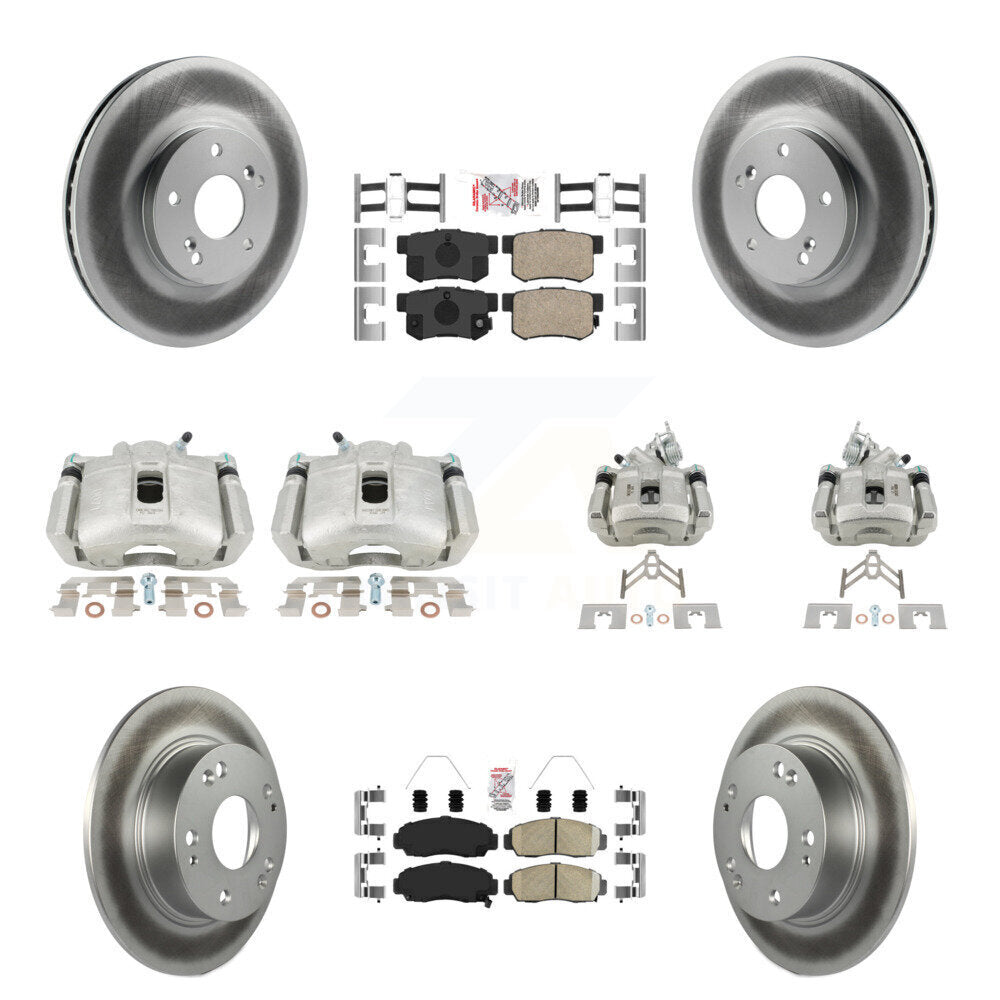 Front Rear Brake Caliper Coat Rotors & Ceramic Pad Kit (10Pc) For Honda Accord Acura TSX KCG-101860N