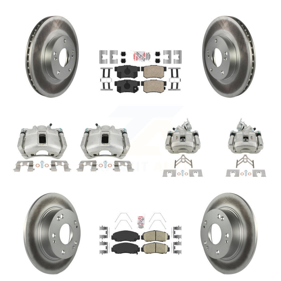 Front Rear Disc Brake Caliper Coated Rotors And Ceramic Pads Kit (10Pc) For Honda Accord KCG-101862N