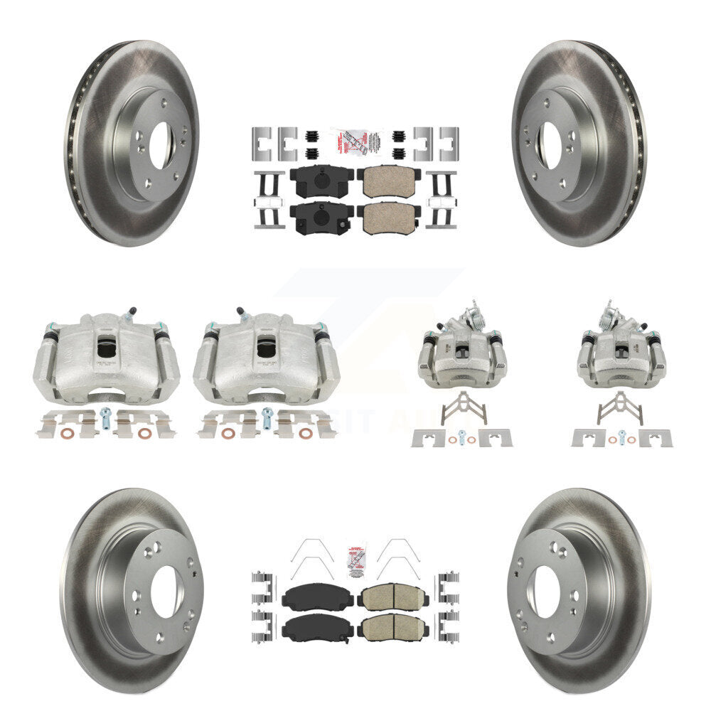Front Rear Disc Brake Caliper Coated Rotors And Ceramic Pads Kit (10Pc) For Honda Accord KCG-101863N