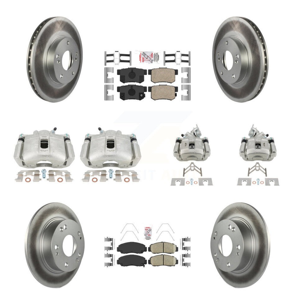 Front Rear Disc Brake Caliper Coated Rotors And Ceramic Pads Kit (10Pc) For Honda Accord KCG-101867N