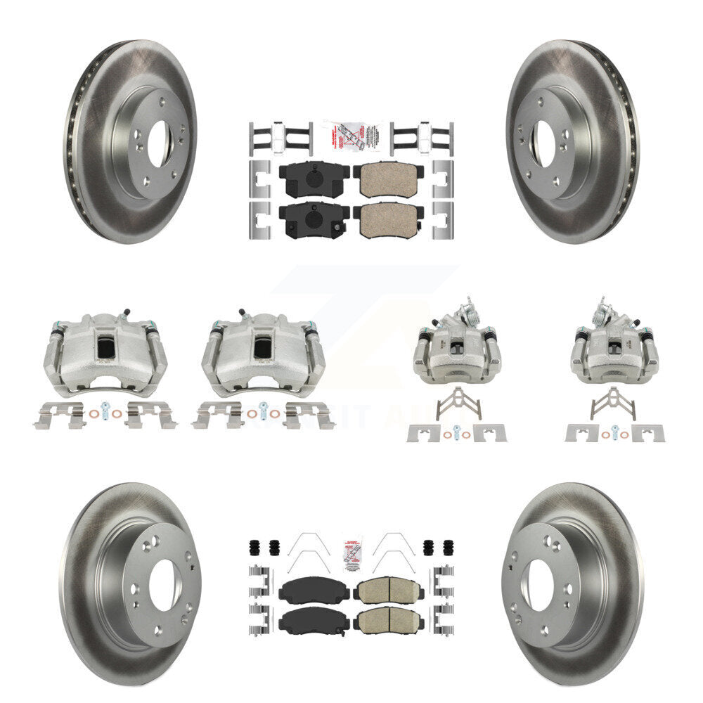 Front Rear Disc Brake Caliper Coated Rotors And Ceramic Pads Kit (10Pc) For Honda Accord KCG-101868N