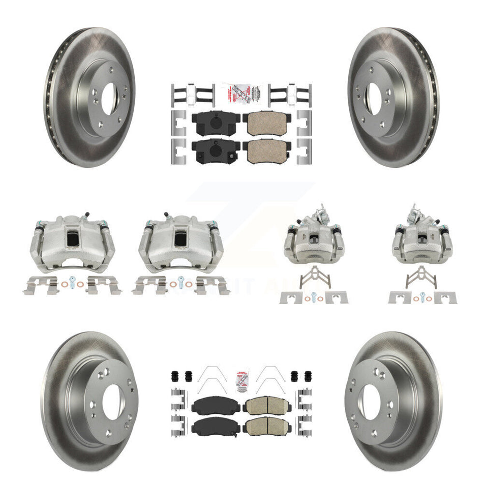 Front Rear Disc Brake Caliper Coated Rotors And Ceramic Pads Kit (10Pc) For Honda Accord KCG-101868N