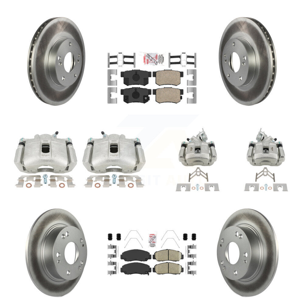 Front Rear Disc Brake Caliper Coated Rotors And Ceramic Pads Kit (10Pc) For Honda Accord KCG-101869N