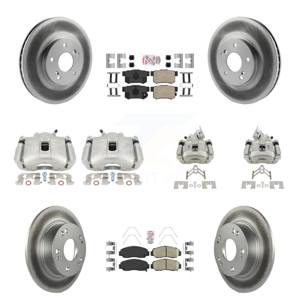 Front Rear Disc Brake Caliper Coated Rotors And Ceramic Pads Kit (10Pc) For Honda Accord KCG-101871N