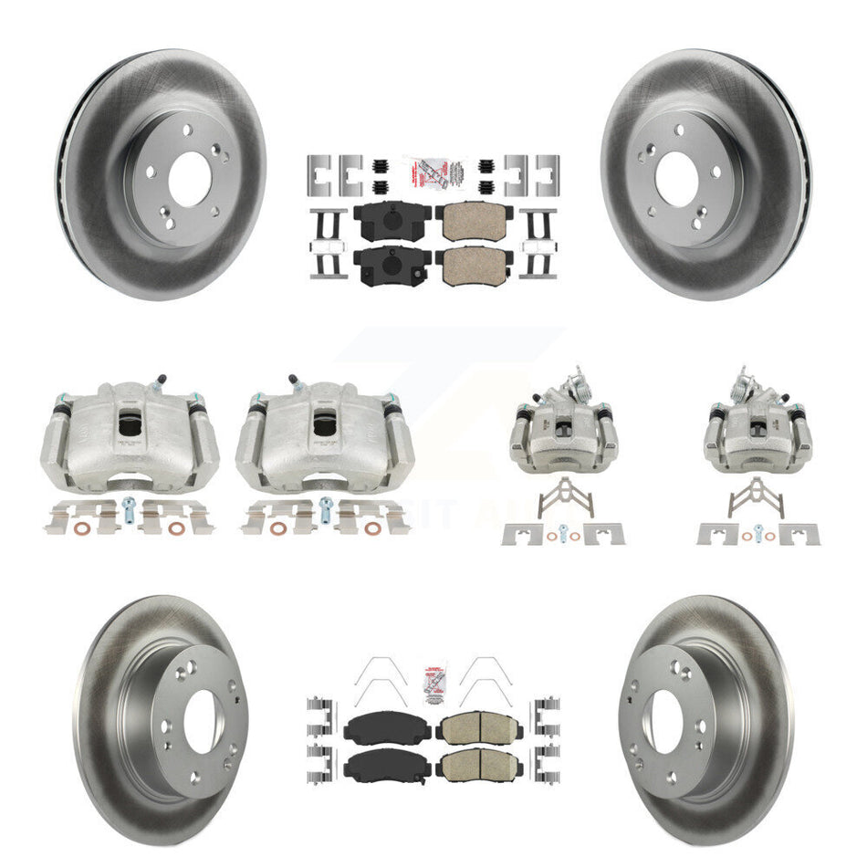 Front Rear Disc Brake Caliper Coated Rotors And Ceramic Pads Kit (10Pc) For Honda Accord KCG-101871N