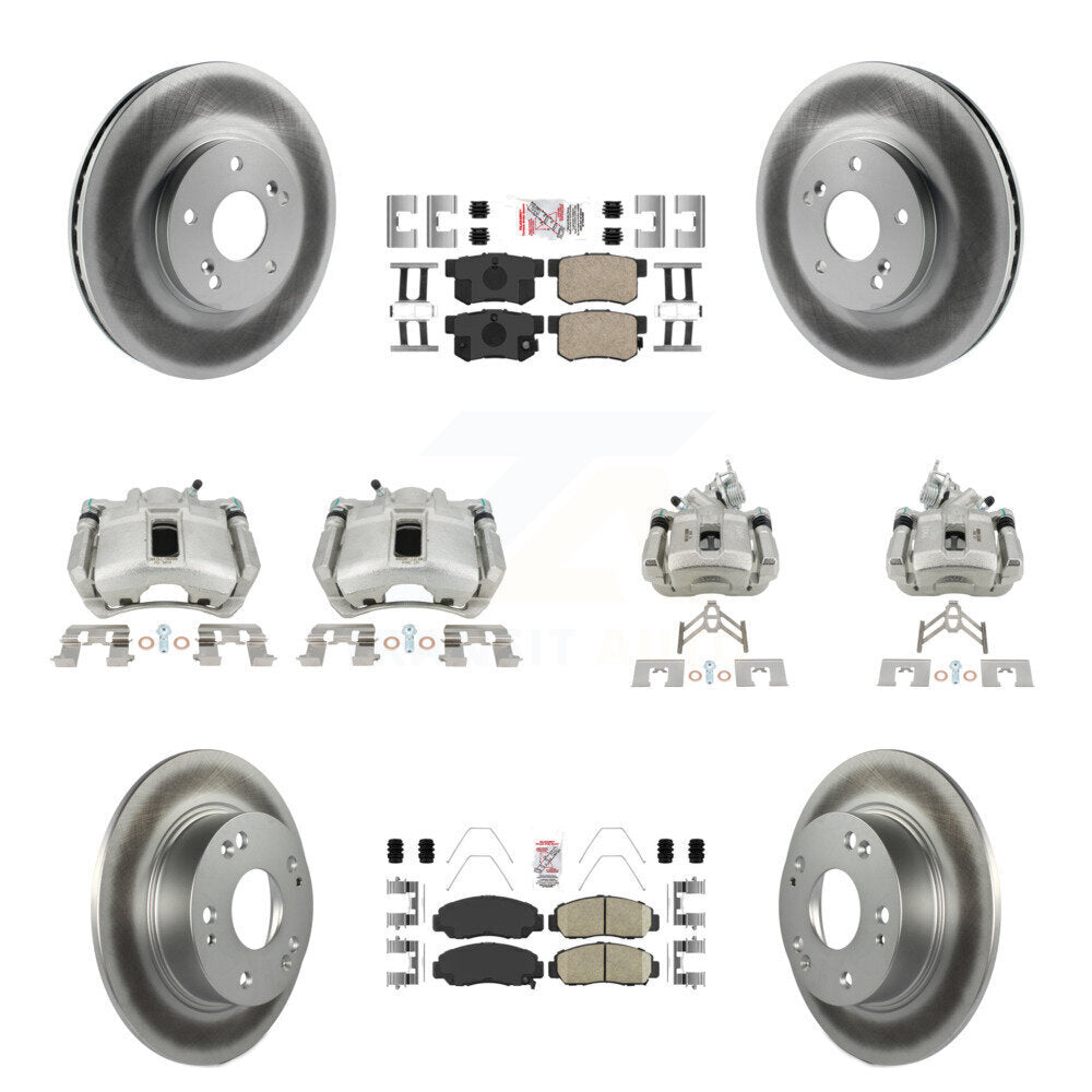 Front Rear Disc Brake Caliper Coated Rotors And Ceramic Pads Kit (10Pc) For Honda Accord KCG-101872N