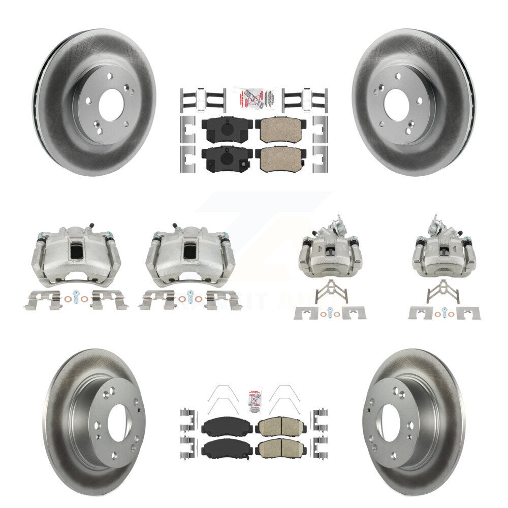 Front Rear Disc Brake Caliper Coated Rotors And Ceramic Pads Kit (10Pc) For Honda Accord KCG-101874N