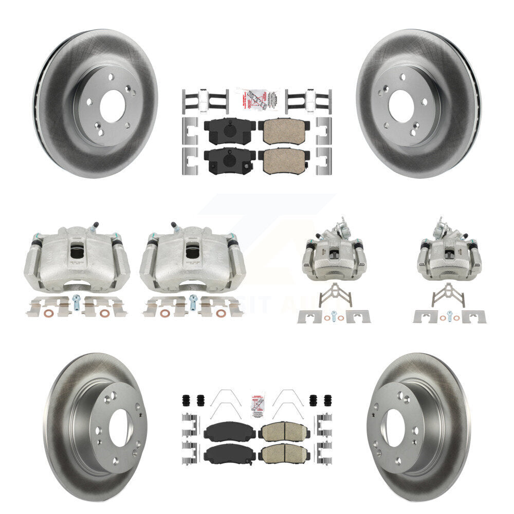 Front Rear Disc Brake Caliper Coated Rotors And Ceramic Pads Kit (10Pc) For Honda Accord KCG-101877N