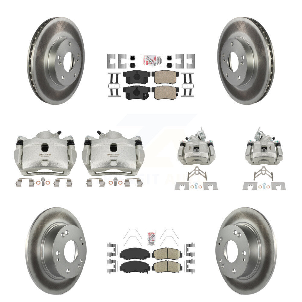 Front Rear Disc Brake Caliper Coated Rotors And Ceramic Pads Kit (10Pc) For Honda Accord KCG-101879N