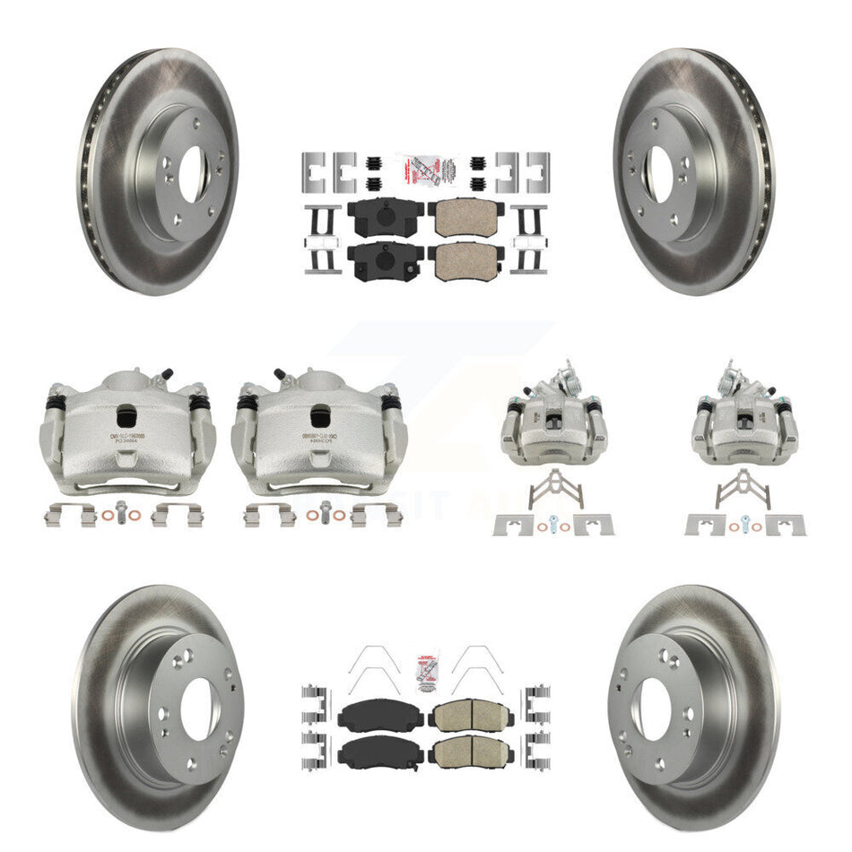 Front Rear Disc Brake Caliper Coated Rotors And Ceramic Pads Kit (10Pc) For Honda Accord KCG-101879N