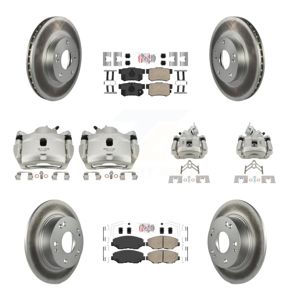 Front Rear Disc Brake Caliper Coated Rotors And Ceramic Pads Kit (10Pc) For Honda Accord KCG-101881N