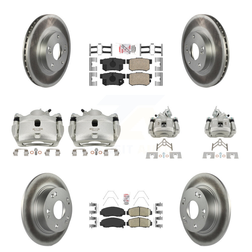 Front Rear Disc Brake Caliper Coated Rotors And Ceramic Pads Kit (10Pc) For Honda Accord KCG-101883N