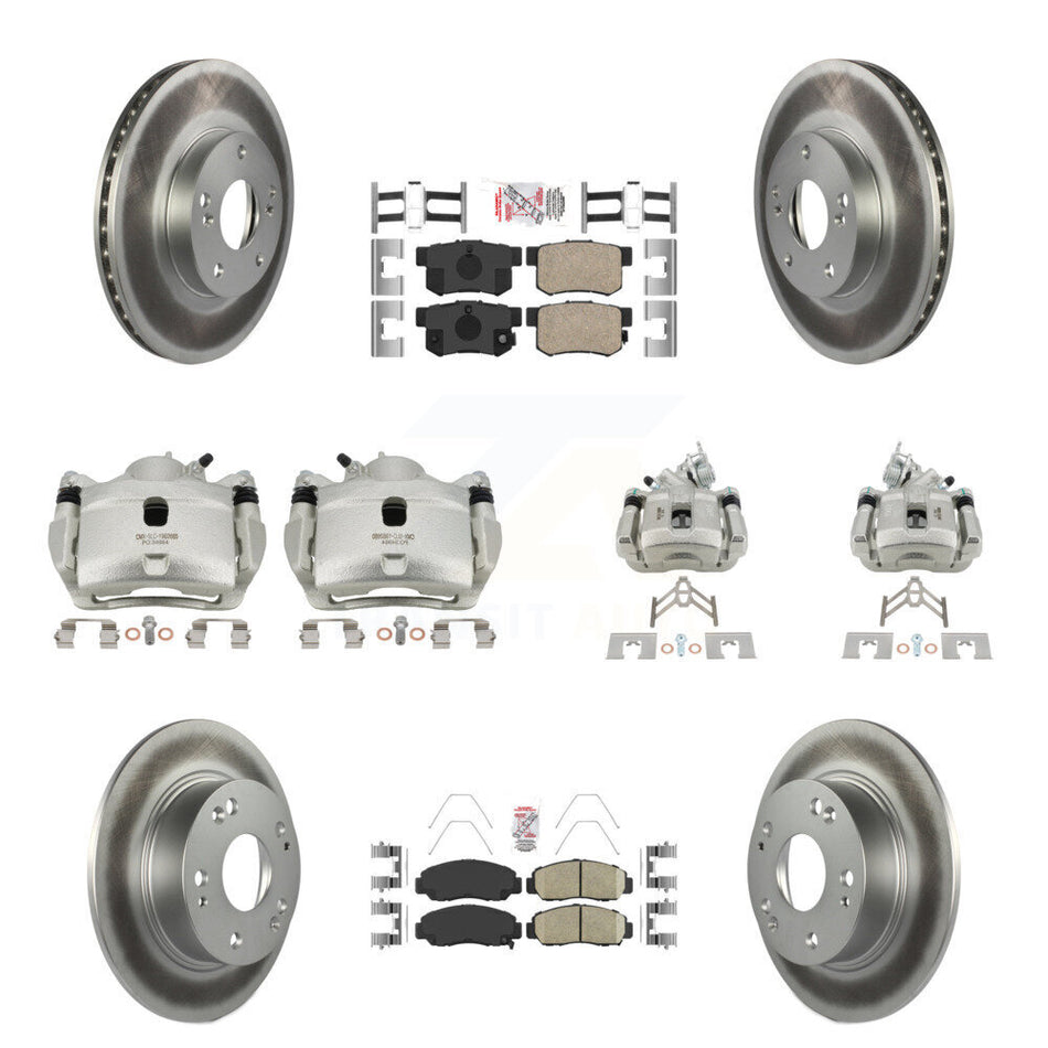 Front Rear Disc Brake Caliper Coated Rotors And Ceramic Pads Kit (10Pc) For Honda Accord KCG-101883N