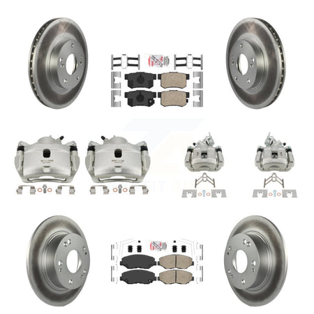 Front Rear Disc Brake Caliper Coated Rotors And Ceramic Pads Kit (10Pc) For Honda Accord KCG-101885N