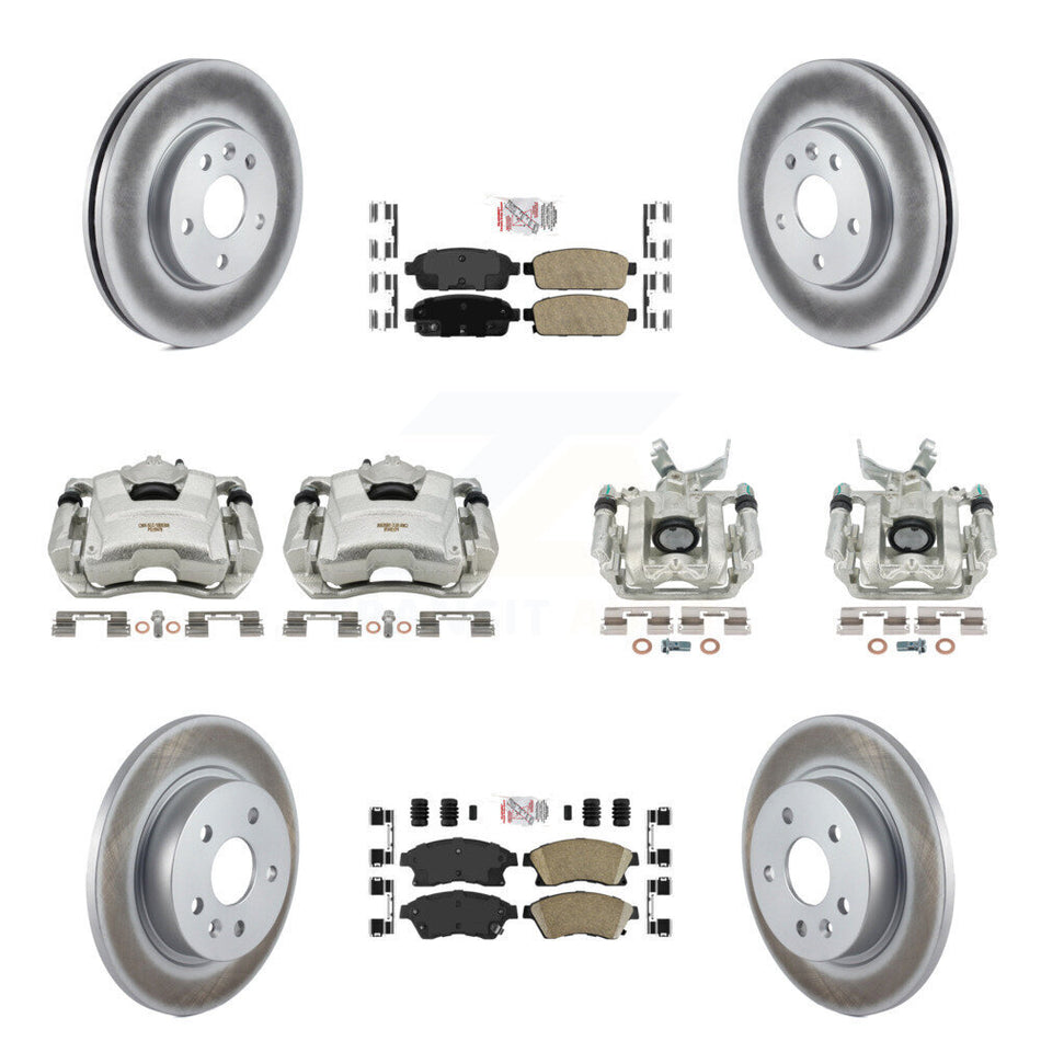 Front Rear Disc Brake Caliper Coated Rotors And Ceramic Pads Kit (10Pc) For Chevrolet Sonic KCG-101896N