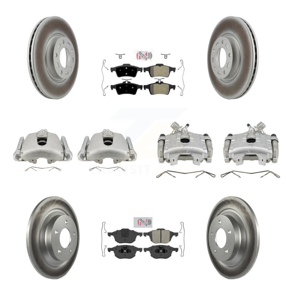 Front Rear Disc Brake Caliper Coated Rotors And Semi-Metallic Pad Kit (10Pc) For Mazda 5 KCG-101920N