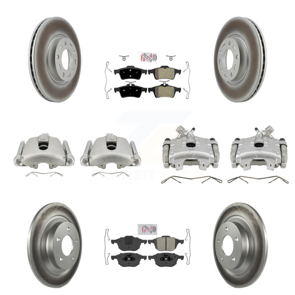 Front Rear Disc Brake Caliper Coated Rotors And Semi-Metallic Pad Kit (10Pc) For Mazda 5 KCG-101920N