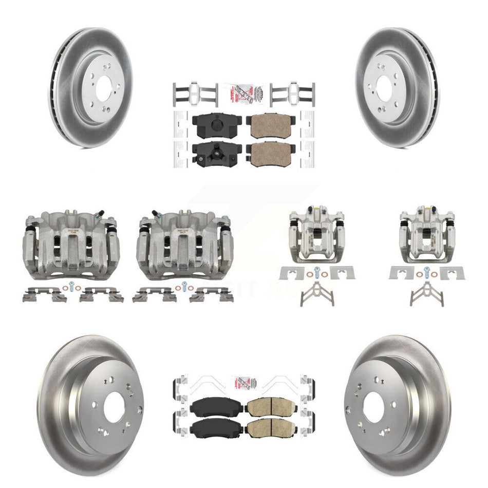 Front Rear Disc Brake Caliper Coated Rotors And Ceramic Pads Kit (10Pc) For Honda CR-V KCG-101962N