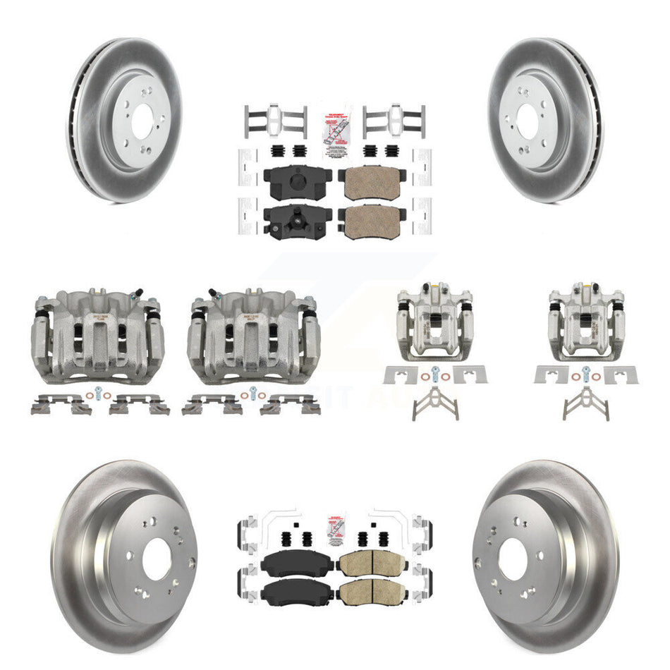 Front Rear Disc Brake Caliper Coated Rotors And Ceramic Pads Kit (10Pc) For Honda CR-V KCG-101963N