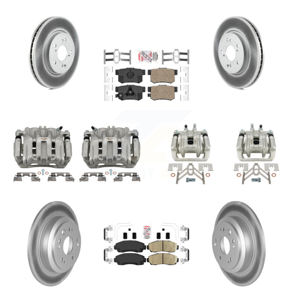 Front Rear Brake Caliper Coat Rotors & Ceramic Pad Kit (10Pc) For Honda Accord Crosstour KCG-101965N