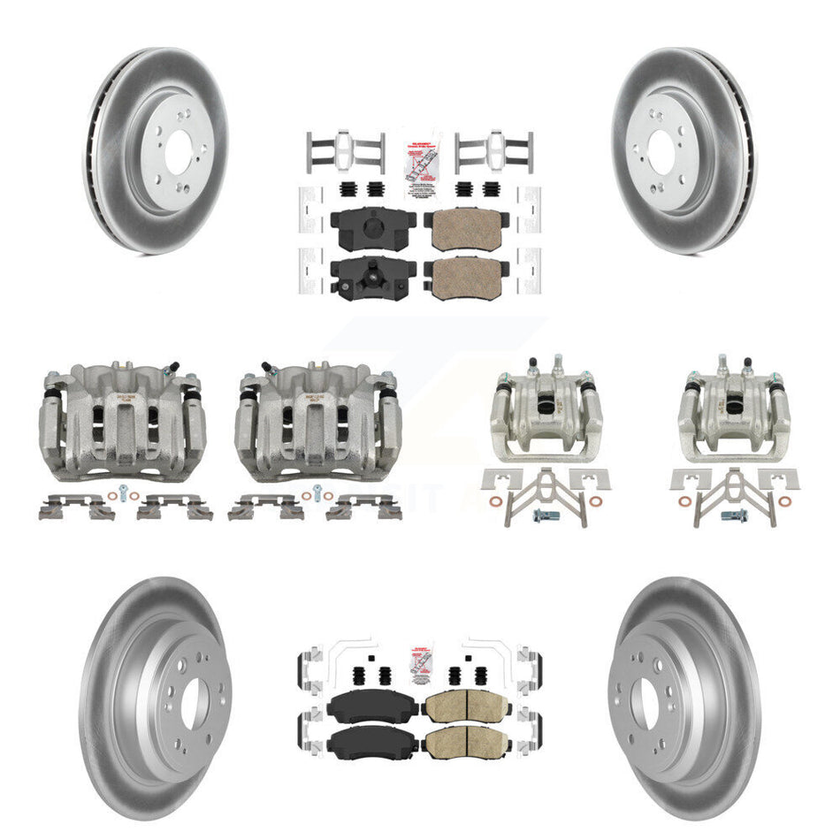 Front Rear Brake Caliper Coat Rotors & Ceramic Pad Kit (10Pc) For Honda Accord Crosstour KCG-101967N