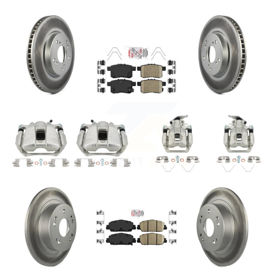 Front Rear Disc Brake Caliper Coated Rotors And Ceramic Pads Kit (10Pc) For Honda Accord KCG-101975N