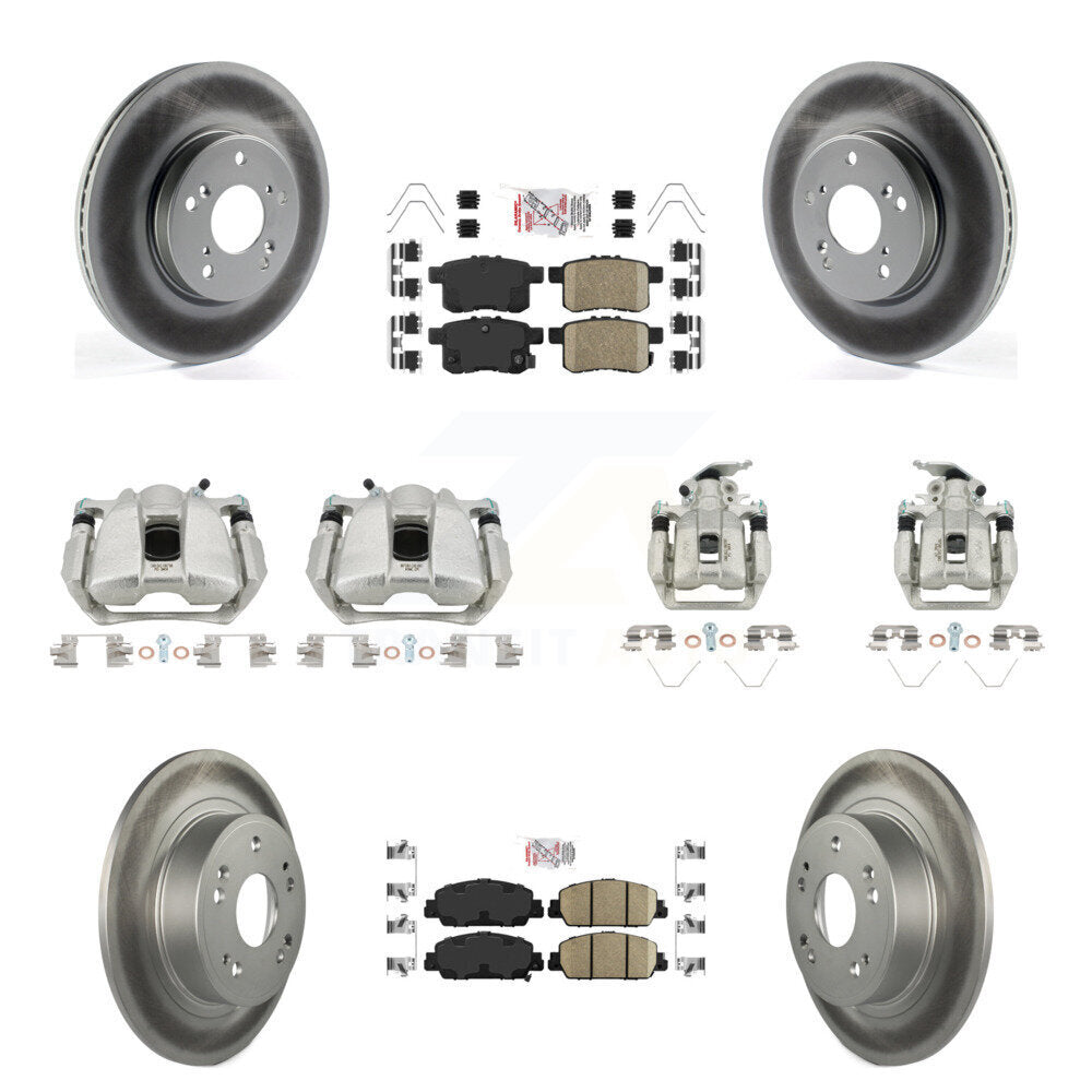 Front Rear Disc Brake Caliper Coated Rotors And Ceramic Pads Kit (10Pc) For Honda Accord KCG-101982N