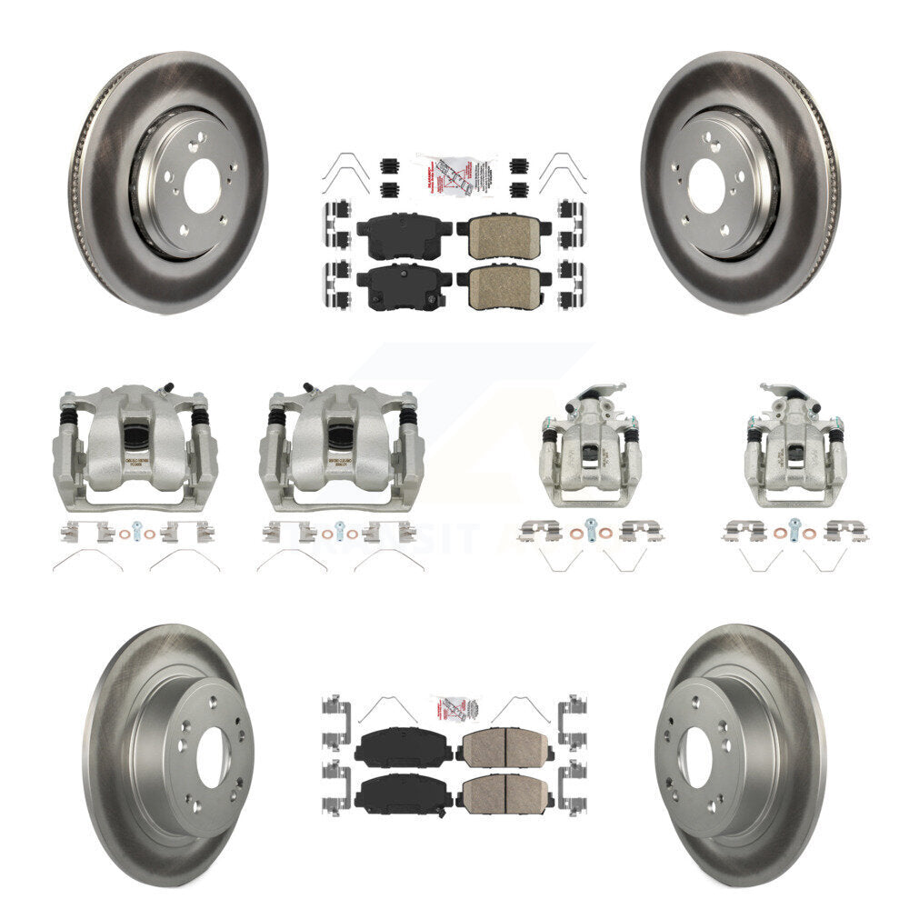 Front Rear Disc Brake Caliper Coated Rotors And Ceramic Pads Kit (10Pc) For Honda Accord KCG-101988N