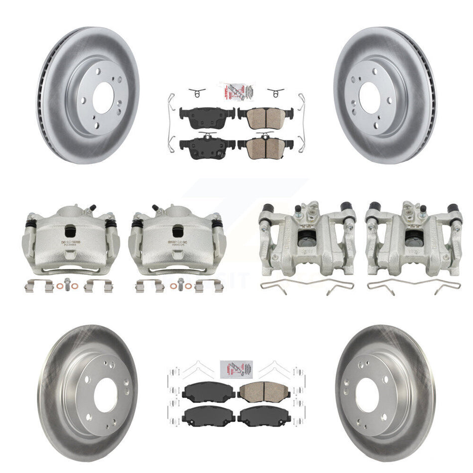 Front Rear Disc Brake Caliper Coated Rotors And Ceramic Pads Kit (10Pc) For Honda Civic KCG-101989N