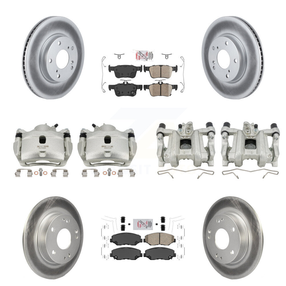 Front Rear Disc Brake Caliper Coated Rotors And Ceramic Pads Kit (10Pc) For Honda Civic KCG-101990N